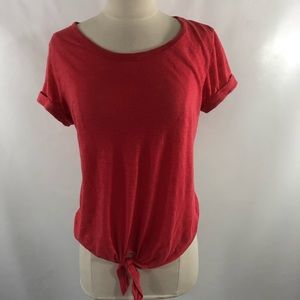 Hot pink T-shirt with tie at bottom